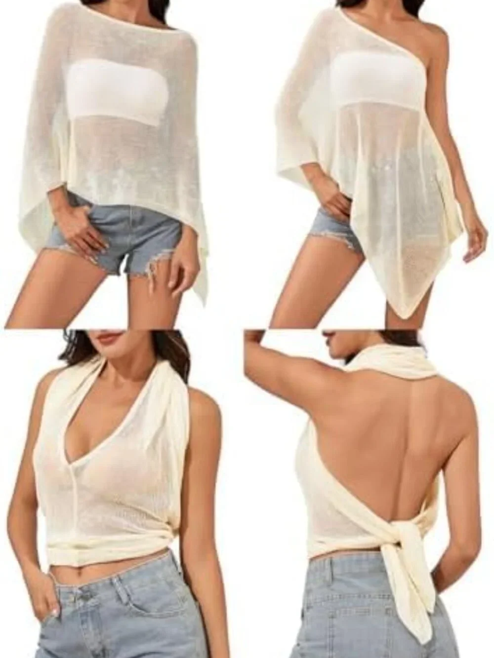 Off The Shoulder Sheer Crochet Vacation Outfits Poncho Sweater Top Medium